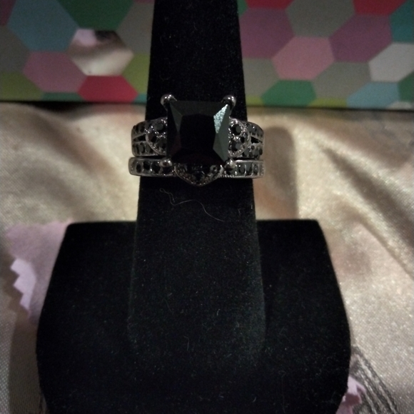 2C.T.W Princess Cut Black Diamond Bridal set Ring - Picture 10 of 16
